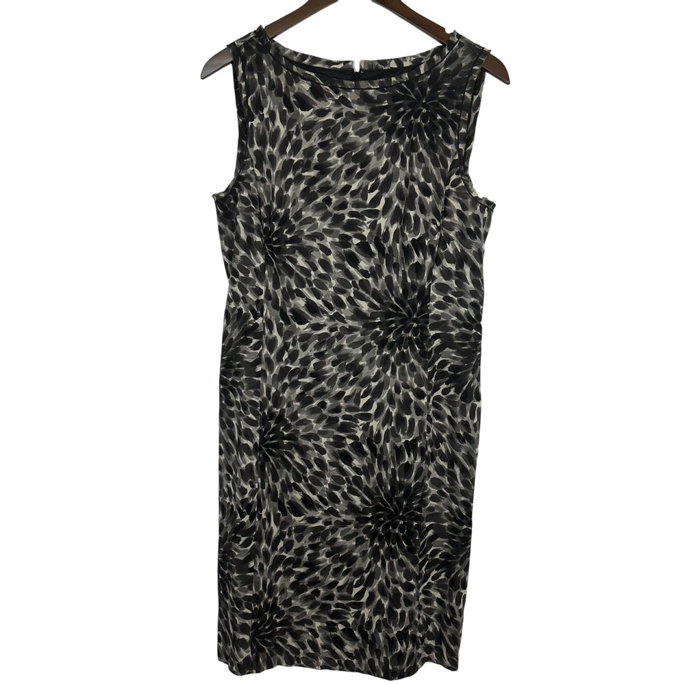 Talbots Black Beige Watercolor Floral Sleeveless Silk Sheath Dress Sz 8 Feminine